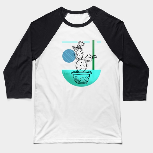 Green blue cactus Line Art Baseball T-Shirt by MoTekent